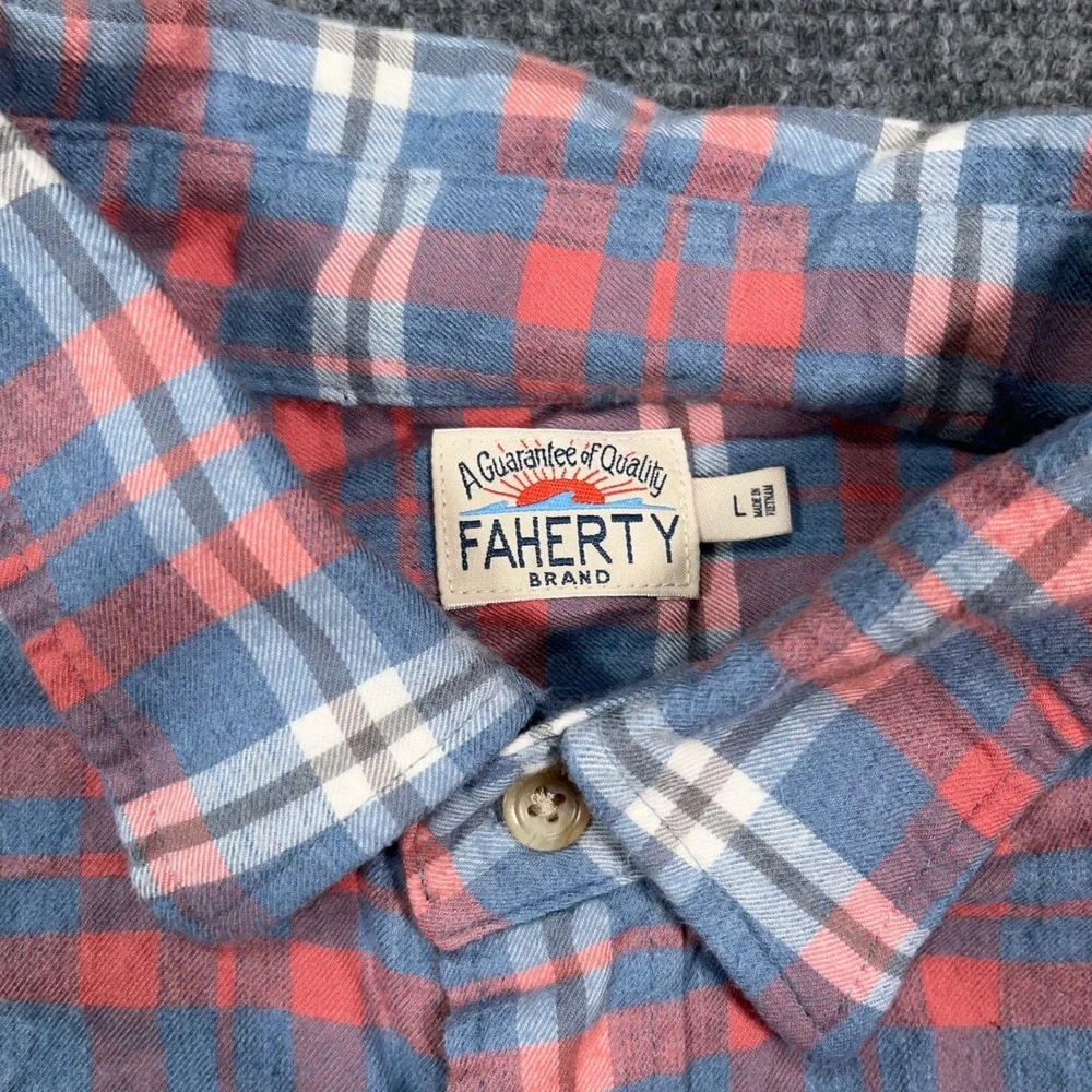 Faherty Movement Shirt Button Down Mens Large Plaid Performance Stretch Blue Red